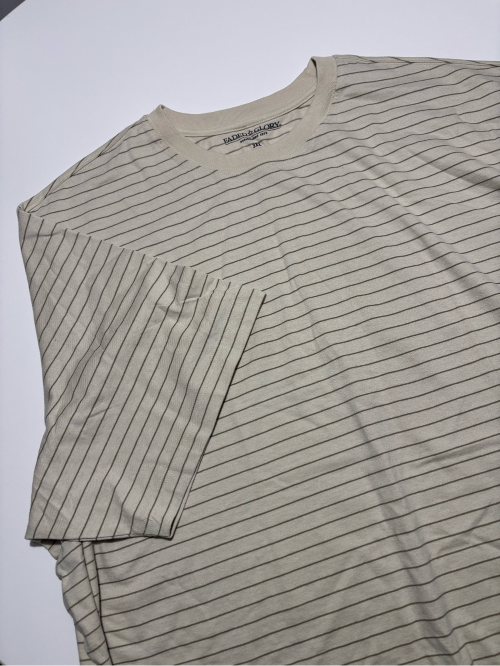 Faded Glory Cream & Tan Casual Cotton Stripe Oversized Minimalist T-Shirt